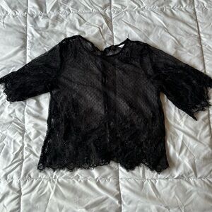 H&M - Black Lace & Mesh Top - Small